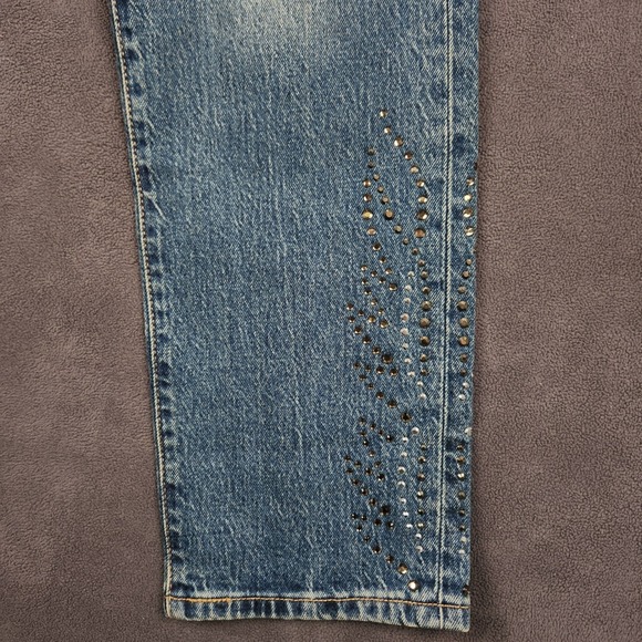 Levis 501 Curve Jeans Womens 25x30 Blue High Rise Straight Denim Embellished - Picture 2 of 12
